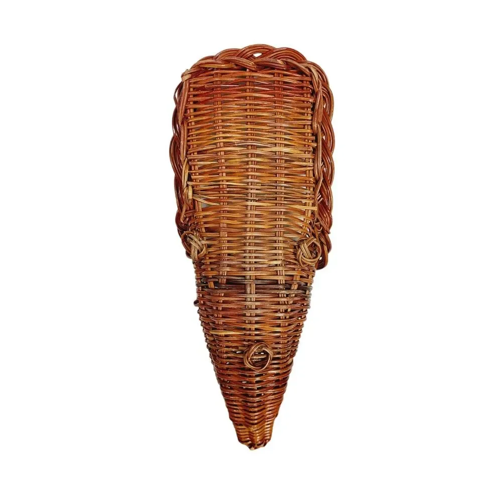 Vintage Horn Of Plenty Cornucopia Bohemian Woven Wicker Boho Basket Wall Vase